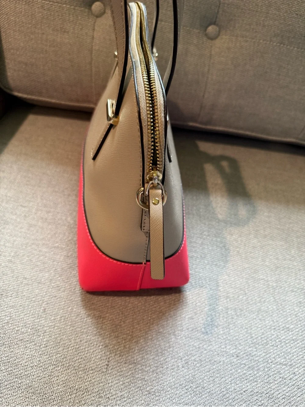 Kate Spade Beige & Hot Pink Dome Satchel w Wallet, shoulder strap and dust bag